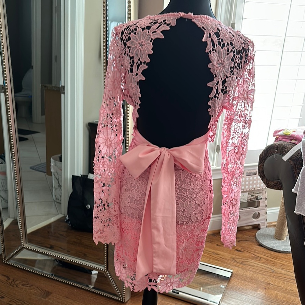 Pink Lace Open Back Dress